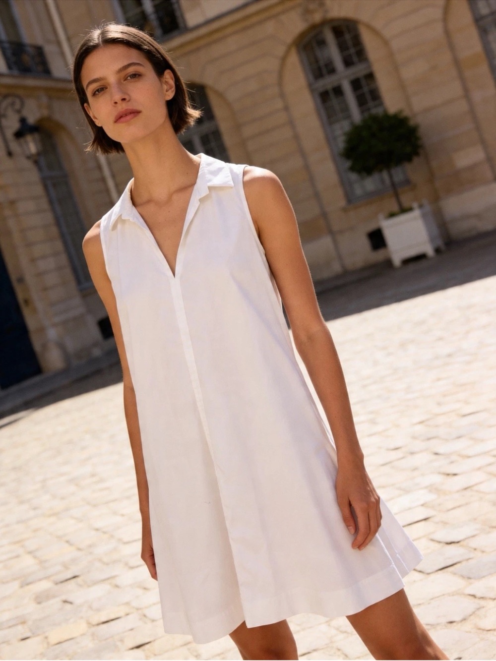 White Shirt Dress Sleeveless Collared Button 100% Cotton S